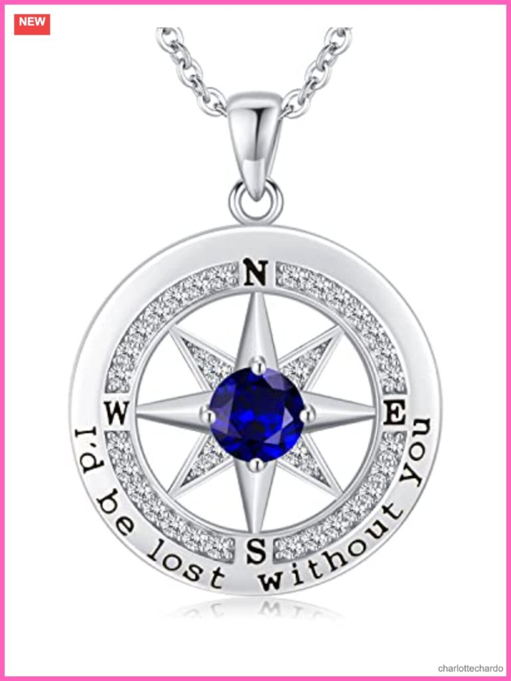 S925 Sterling Silver Compass Pendant Necklace Engraved Anniversary Gift Women